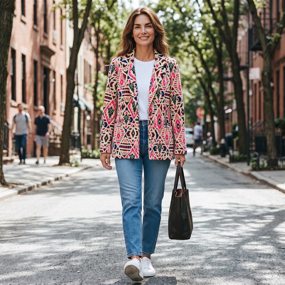 Savanna Jane Womens Pink Geometric Corduroy Blazer Jacket Sz Large NEW